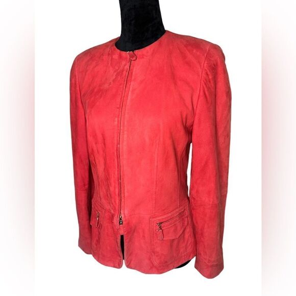Escada Goat Leather Evening Jacket Red sz 38 US 8 - Picture 16 of 16